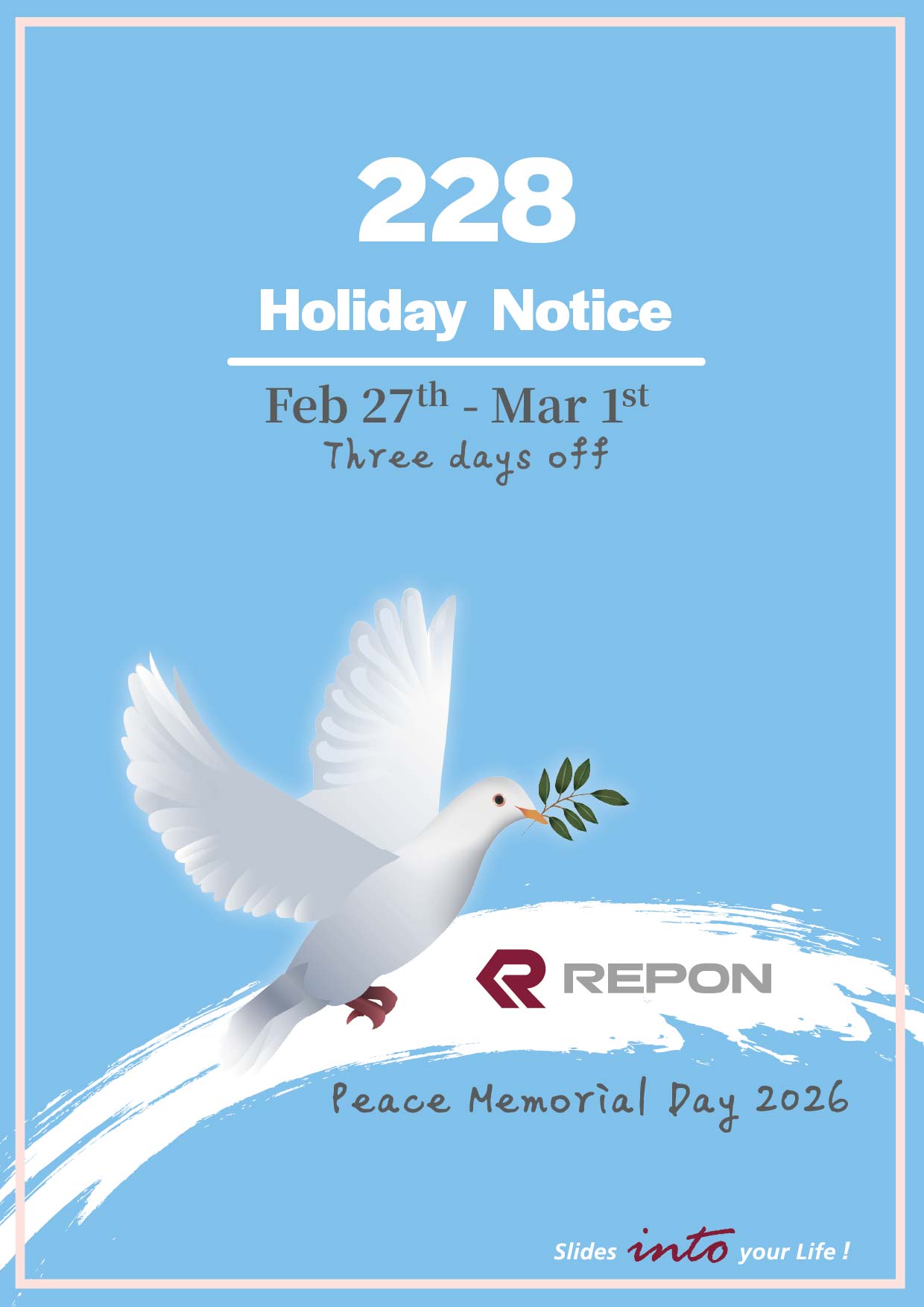【 228 Peace Memorial Day - Holiday Notice 】